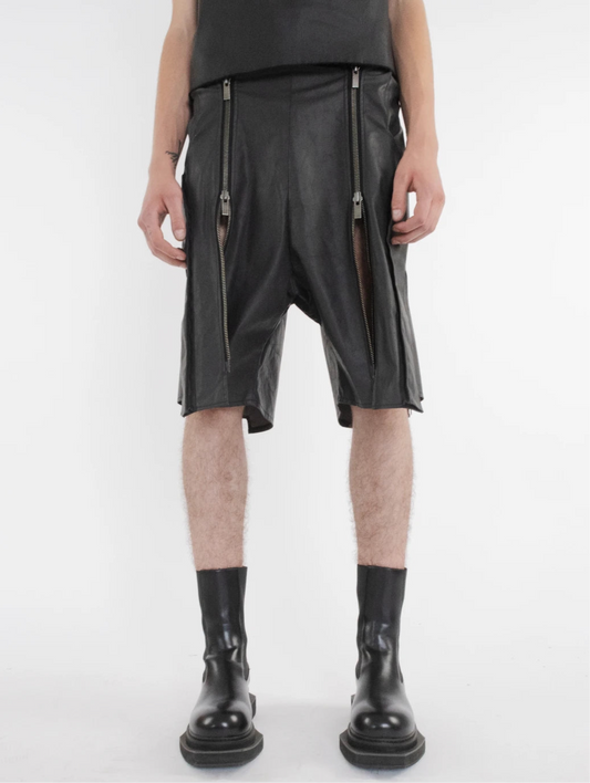 BLACK DENIM ZIPPED SHORT PANTS