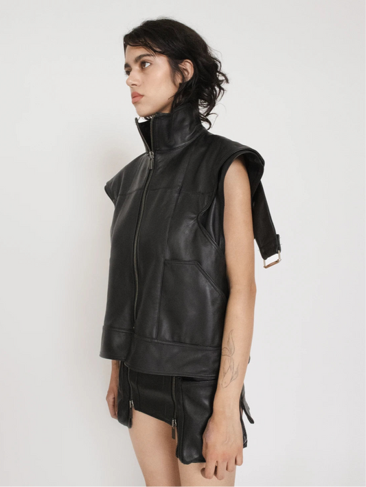 WOMEN LEATHER SHORT VEST