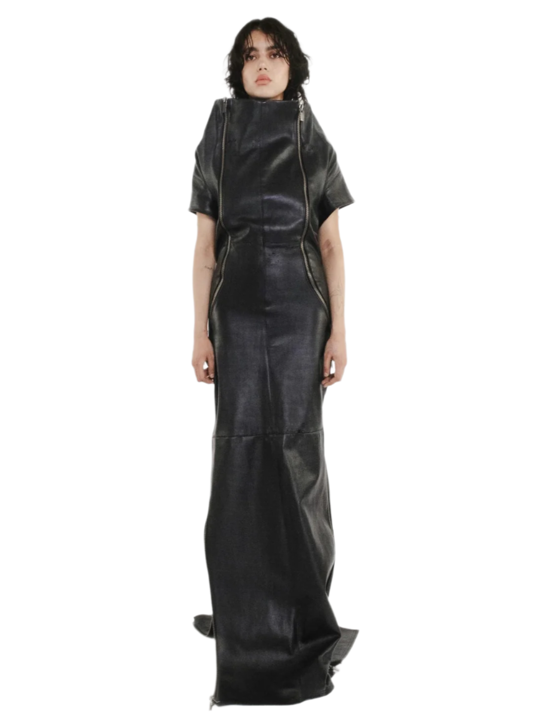 LONG COLLAR LEATHER DRESS