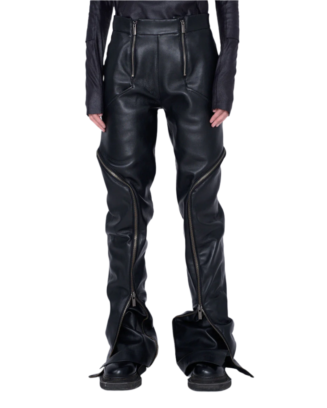 WOMEN ZIPPED LEATHER PANTS