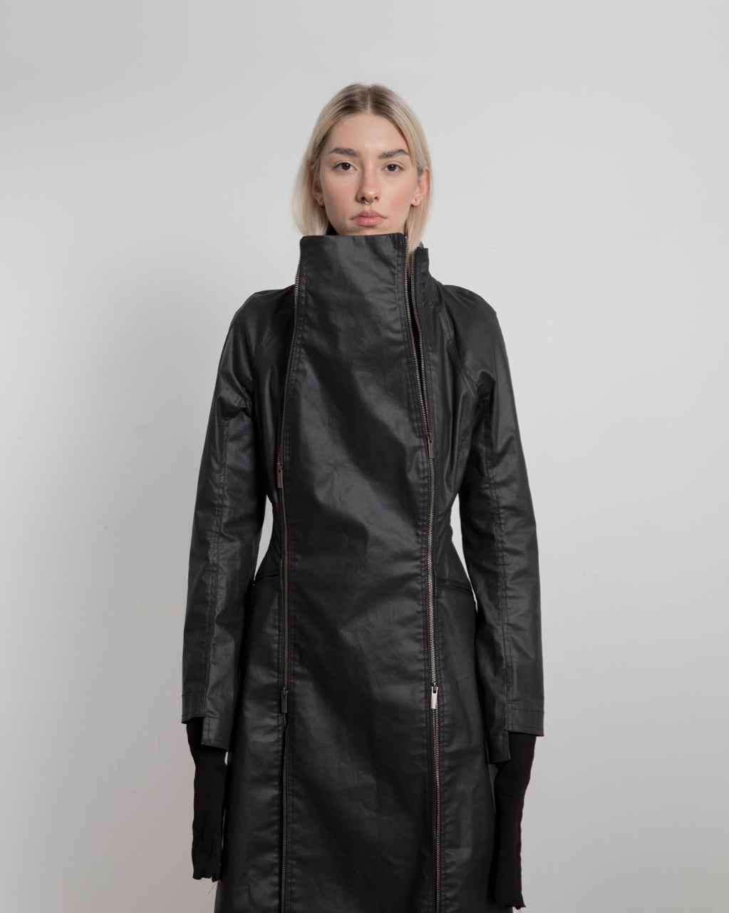 DOUBLE ZIPPED DENIM LONG JACKET