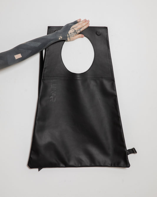 TRAPEZOIDAL MOON CALF LEATHER TOTE BAG