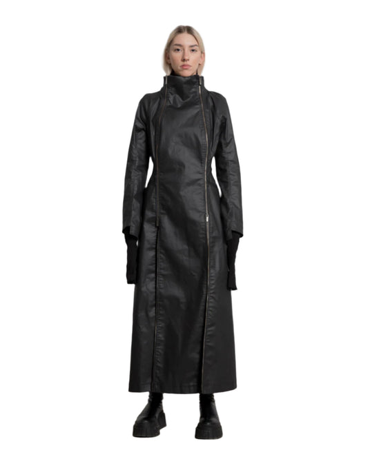 DOUBLE ZIPPED DENIM LONG JACKET