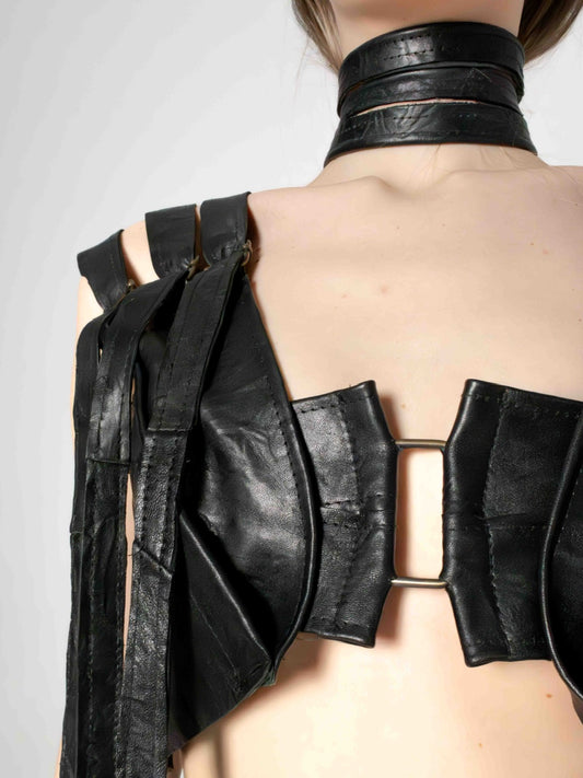 CRINCKLED LEATHER BRA
