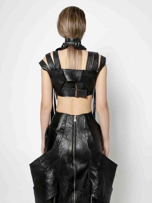 CRINCKLED LEATHER BRA