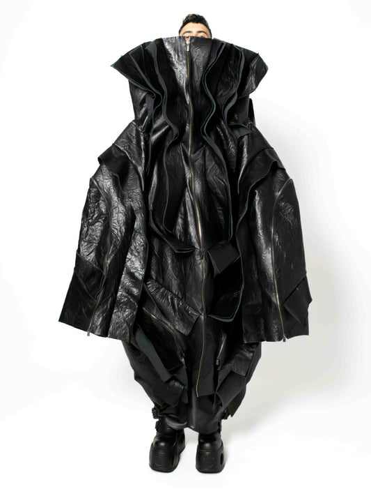 MEN FLARED LEATHER COAT
