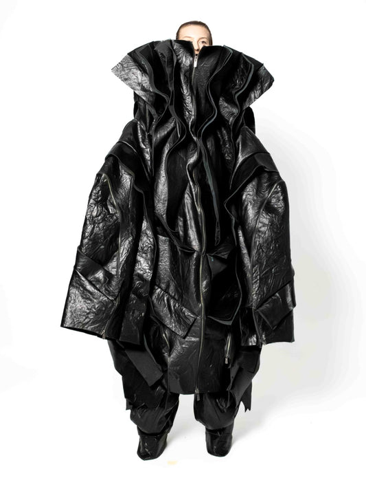 WOMEN FLARED LEATHER COAT