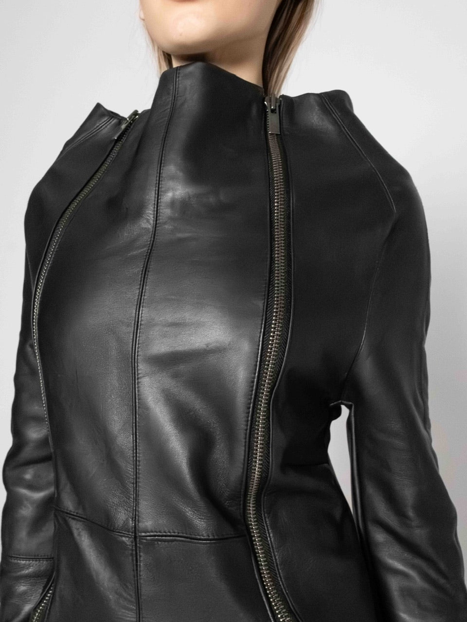 COLLAR LEATHER DRESS