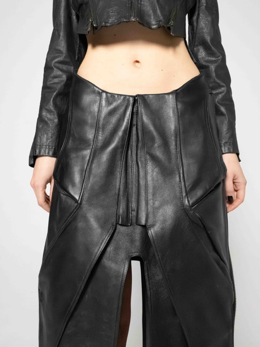 LAYERED LEATHER LONG SKIRT