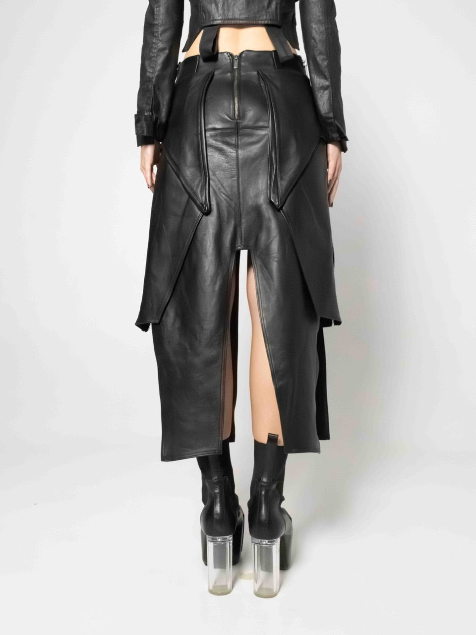 LAYERED LEATHER LONG SKIRT