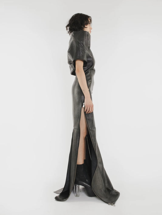 LONG COLLAR LEATHER DRESS