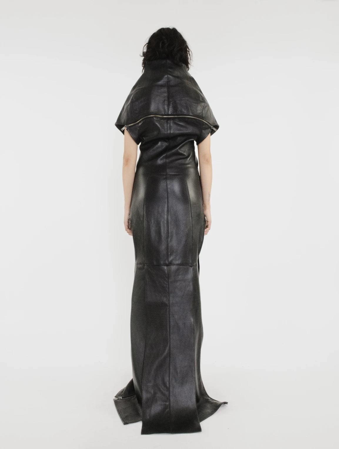 LONG COLLAR LEATHER DRESS