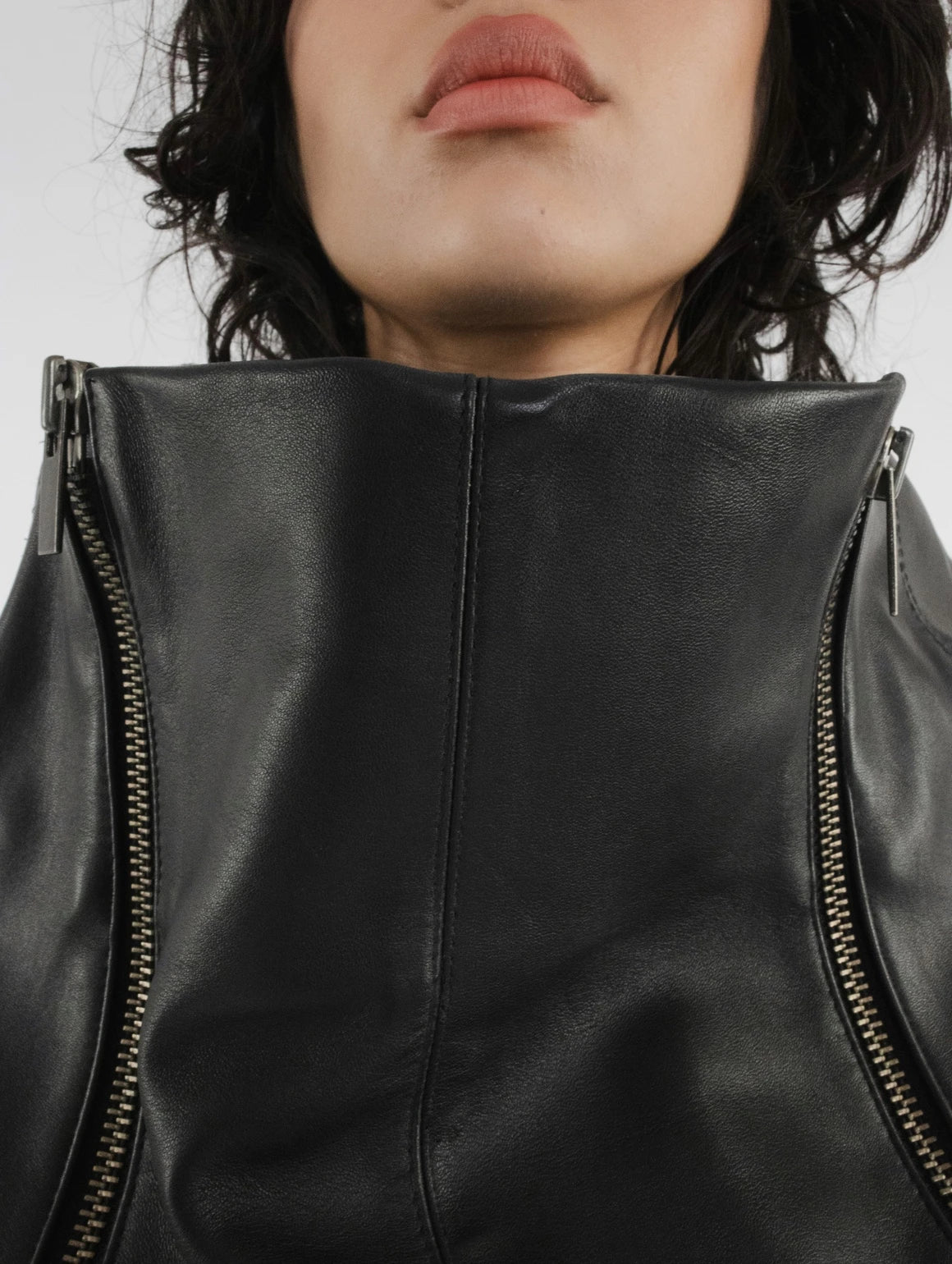 LONG COLLAR LEATHER DRESS