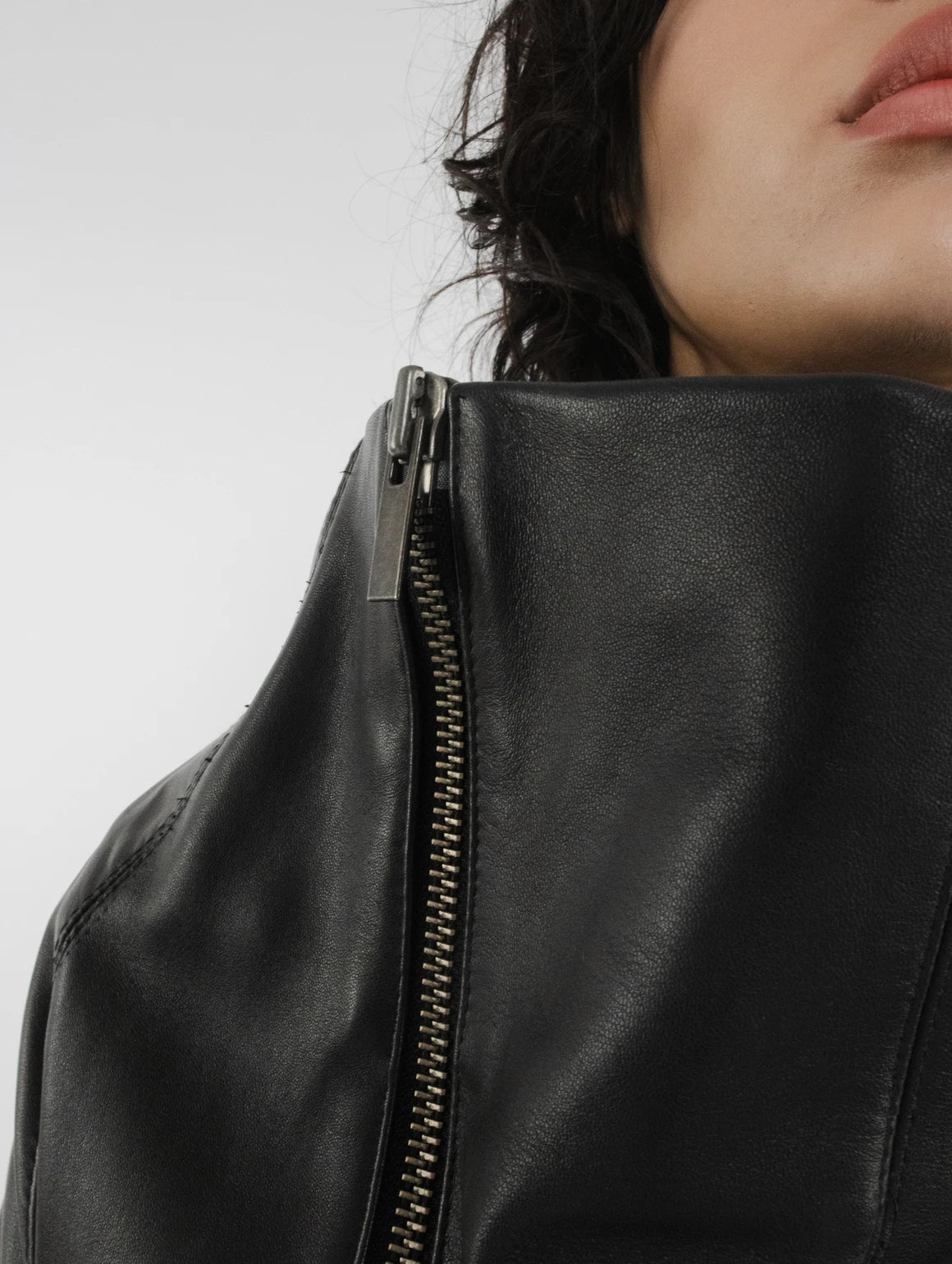 LONG COLLAR LEATHER DRESS