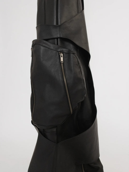 WOMEN FOLDED LONG LEATHER PANTS