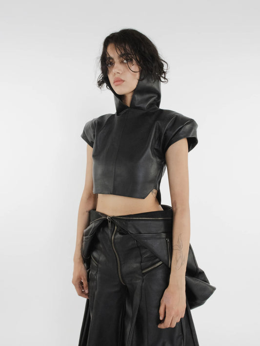 WOMEN LEATHER COLLAR TOP