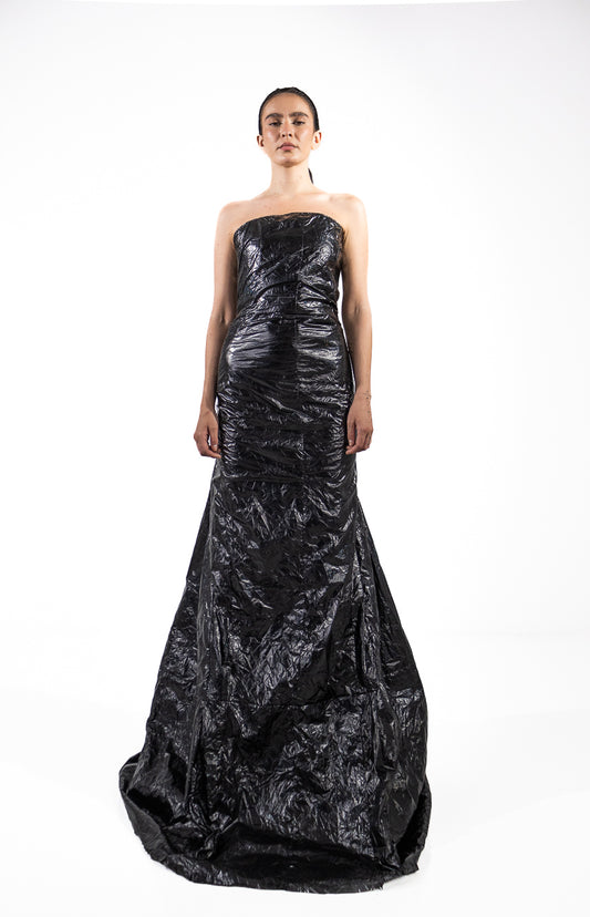 WOMEN CRINCKLE PU DRESS