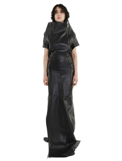 LONG COLLAR LEATHER DRESS