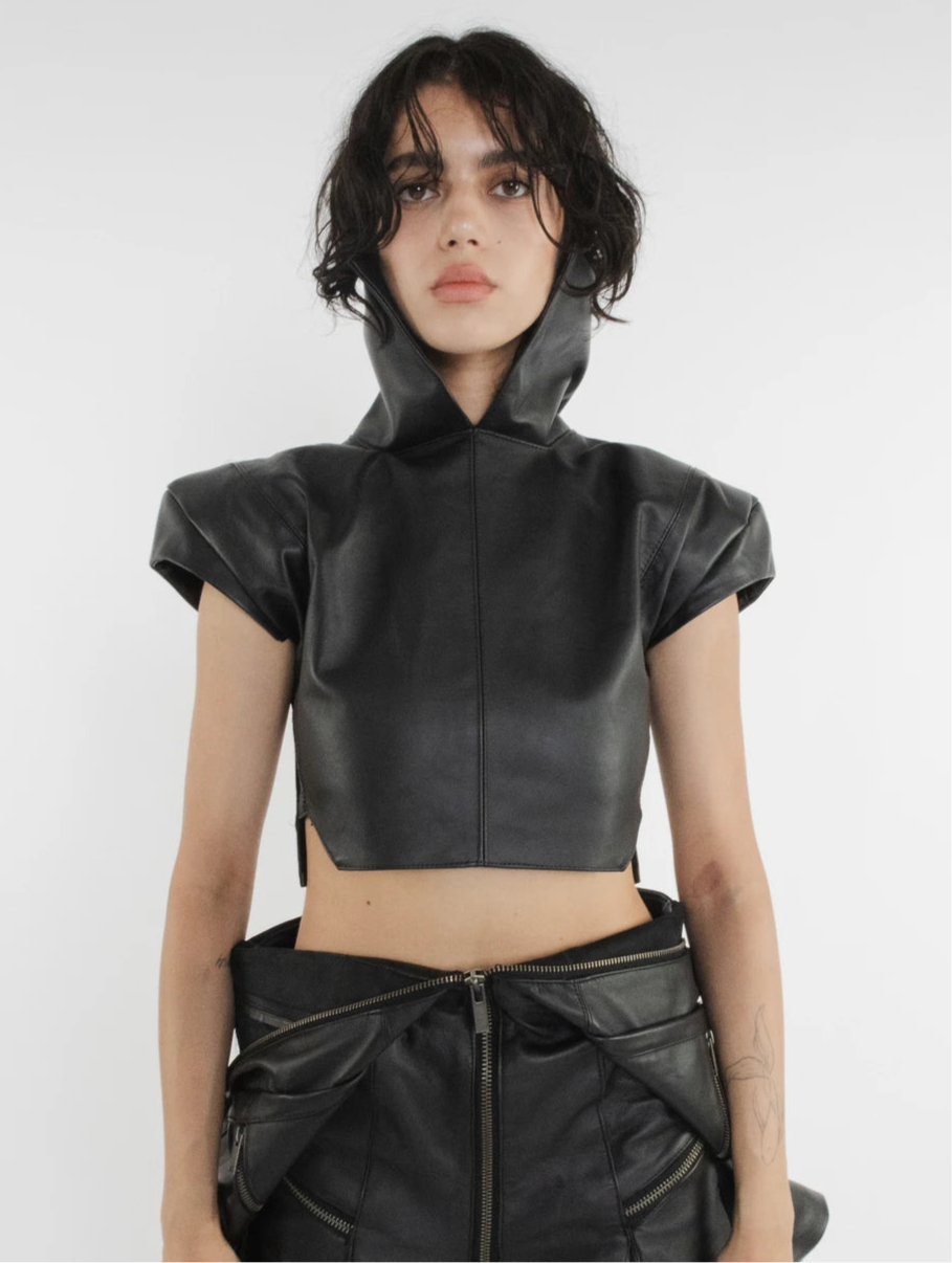 WOMEN LEATHER COLLAR TOP