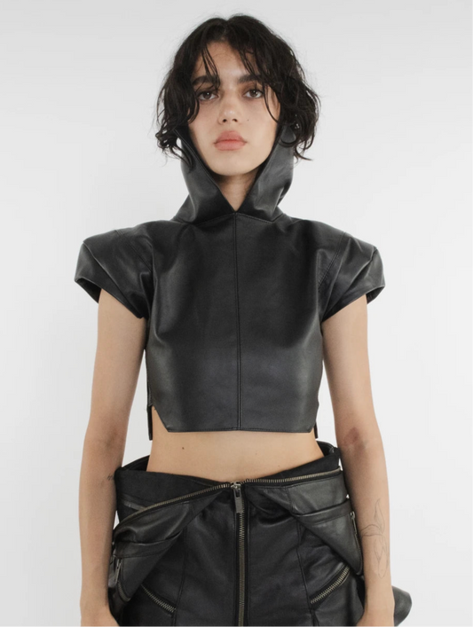 WOMEN LEATHER COLLAR TOP