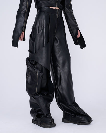 WOMEN FOLDED LEATHER PANTS