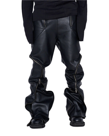 MEN ZIPPED LEATHER PANTS