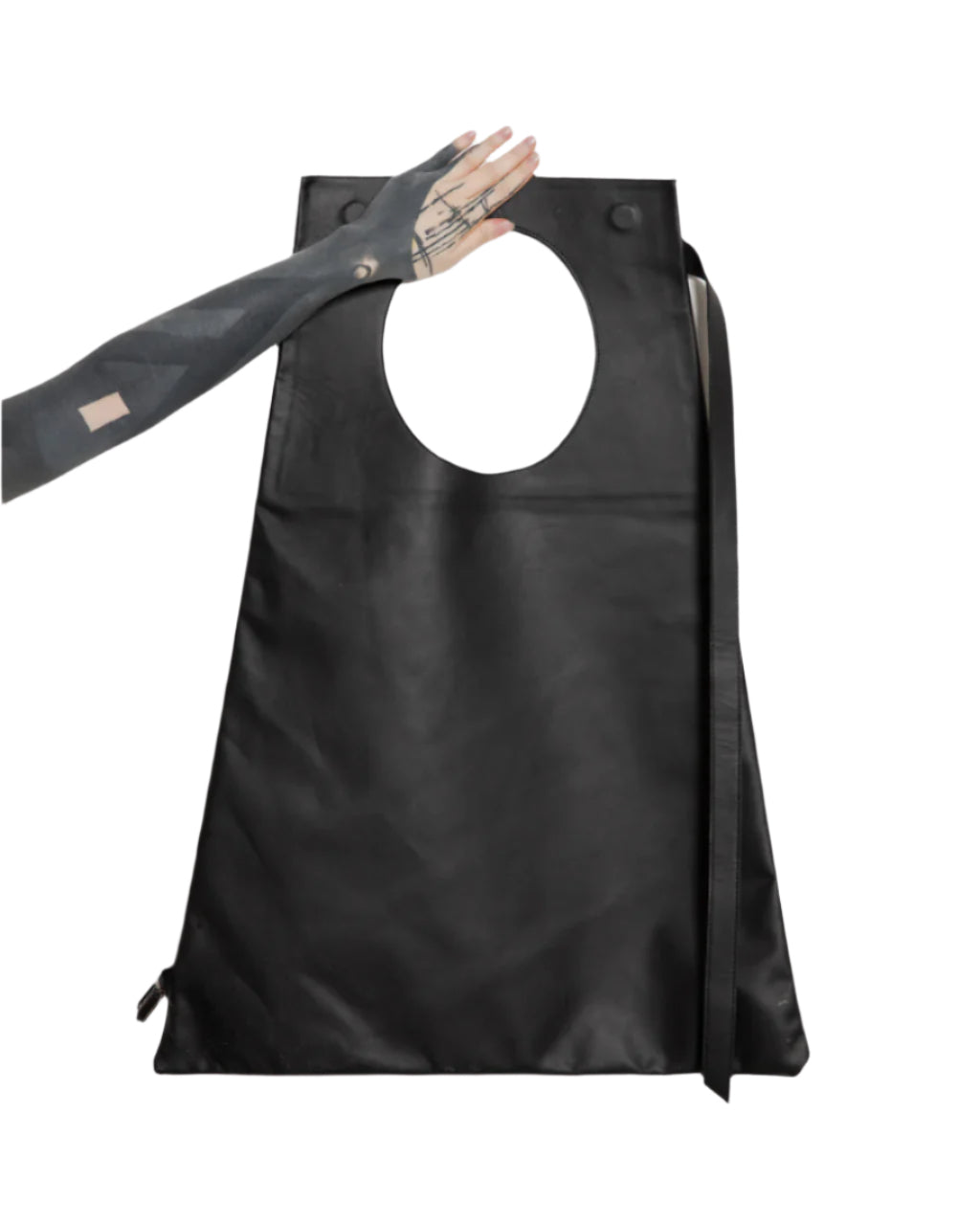 TRAPEZOIDAL MOON CALF LEATHER TOTE BAG