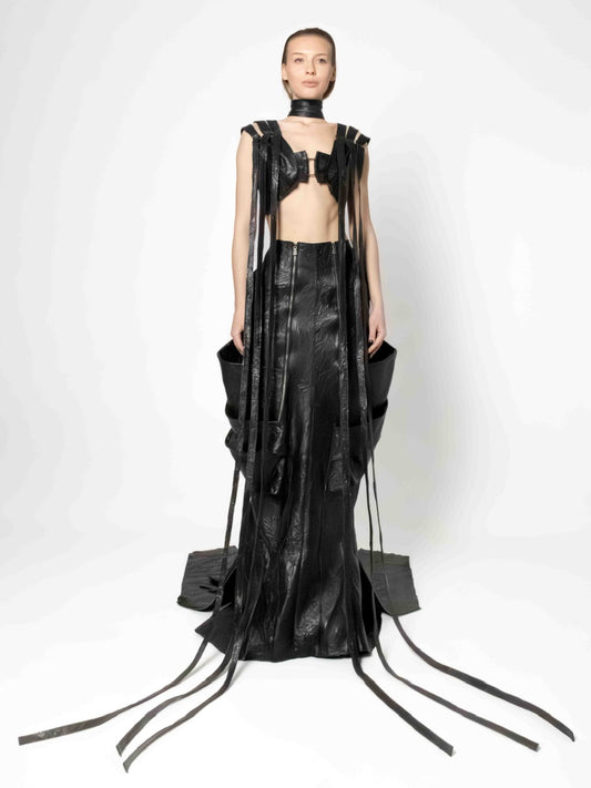 CRINCKLED LEATHER SKIRT